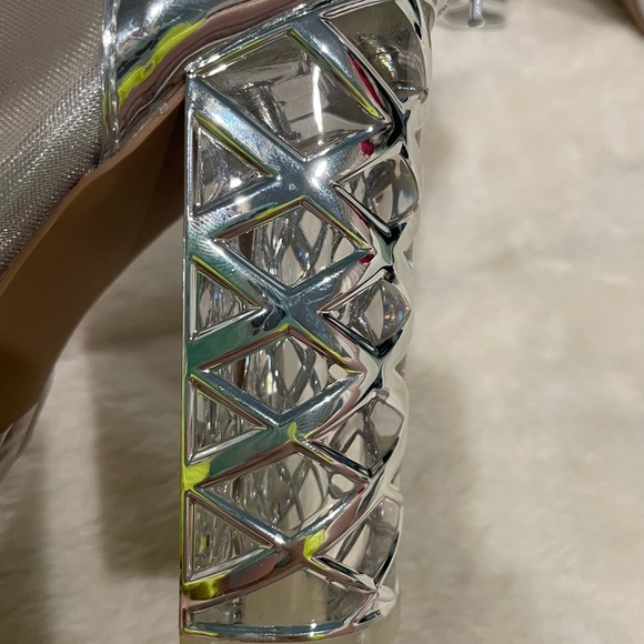 Qupid silver mesh heels womens high heel wedge shoes - Picture 8 of 8